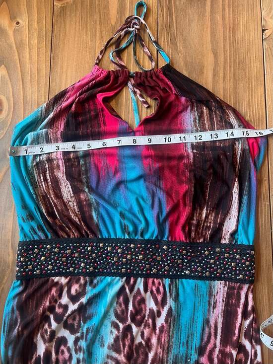 Venus Jungle Party Halter Maxi Dress with Beaded Waist Size Medium - Picture 4 of 4